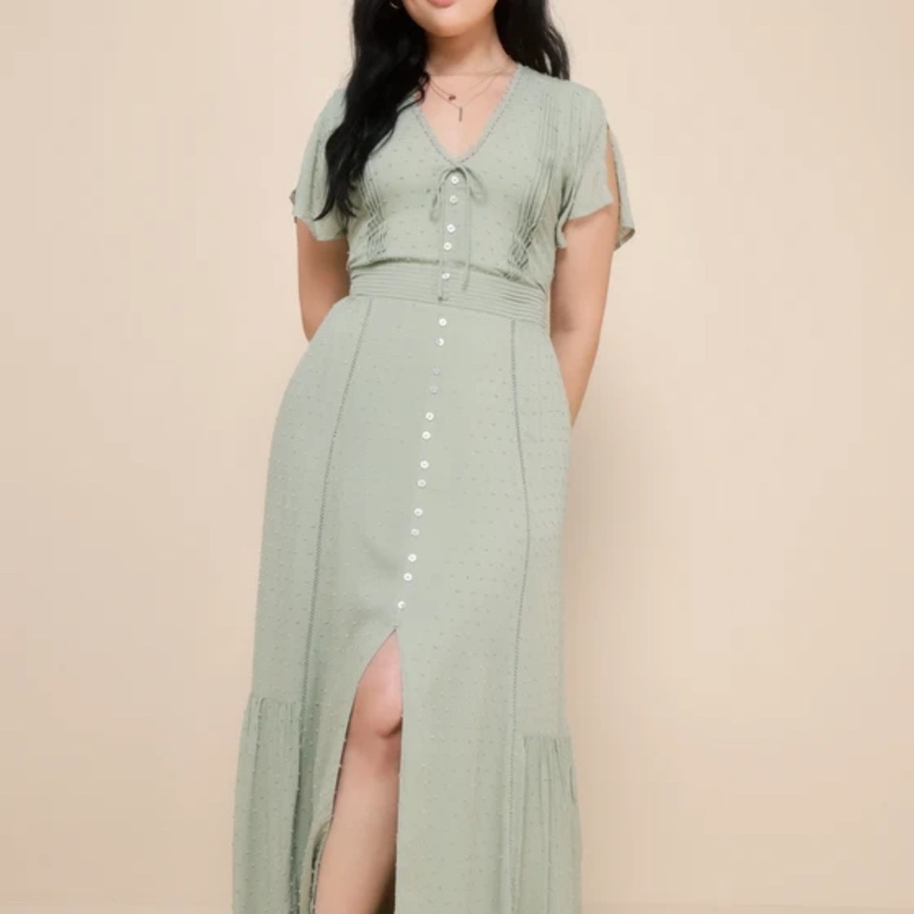 Lulu's Sage Green Button-Down Maxi Dress